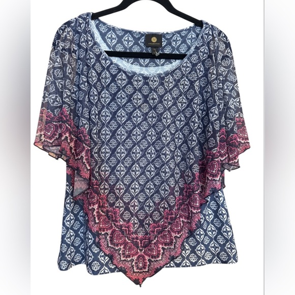 JM Collection Printed Overlay Top NWOT - Picture 1 of 3
